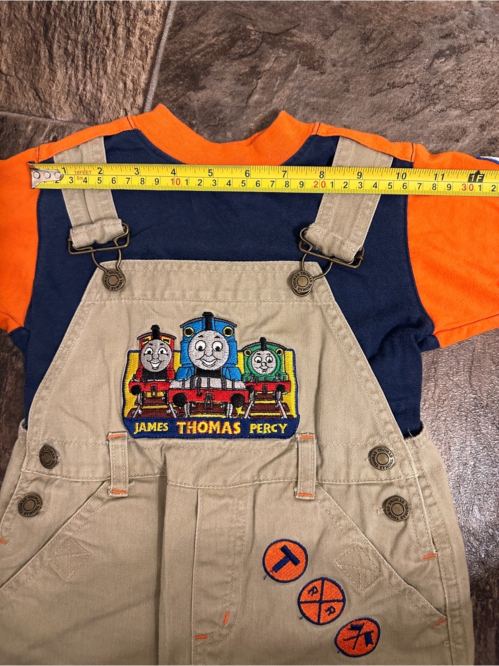 Vintage Y2K Thomas & Friends Toddler Overalls Set Orange Blue Khaki Size 2T - Picture 10 of 12